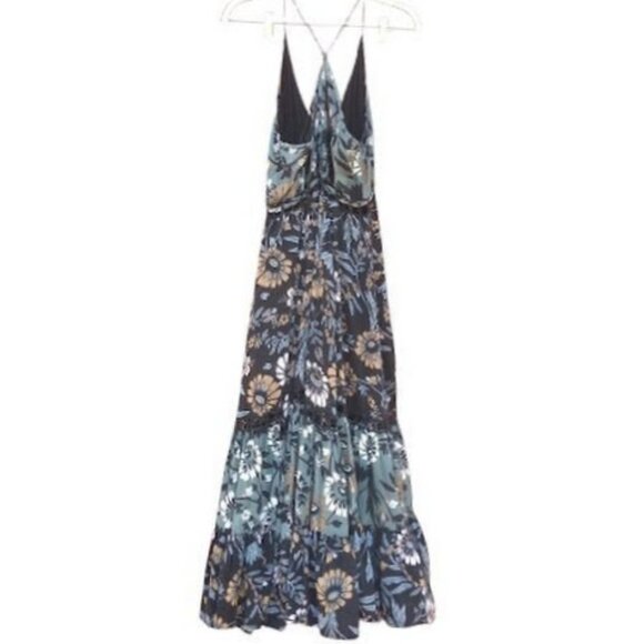 FREE PEOPLE | Pages Of Gold Dark Floral Tiered Maxi Or Midi Dress Boho Flowy M - Picture 4 of 14